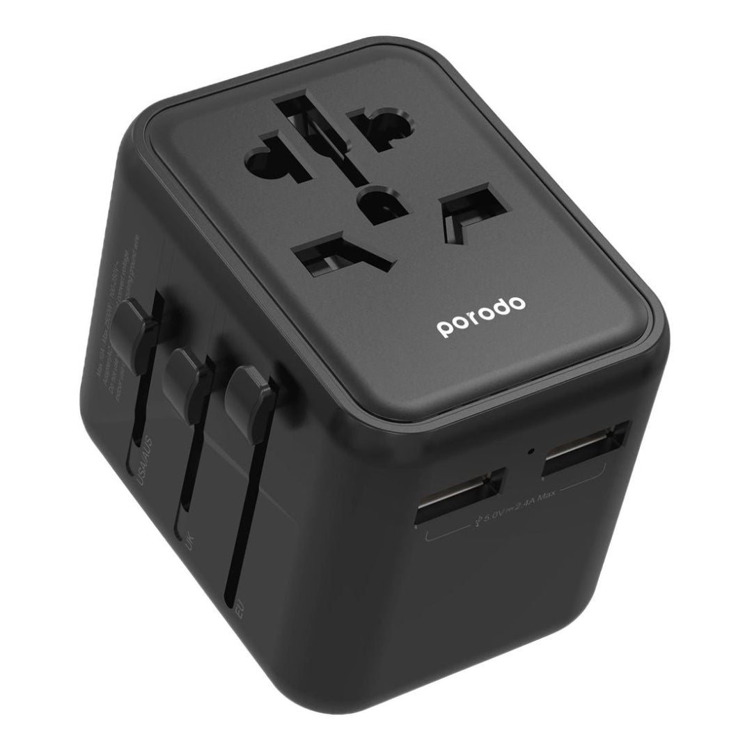 Porodo Universal Travel Adapter – Dual USB-A Ports, 2.4A Output