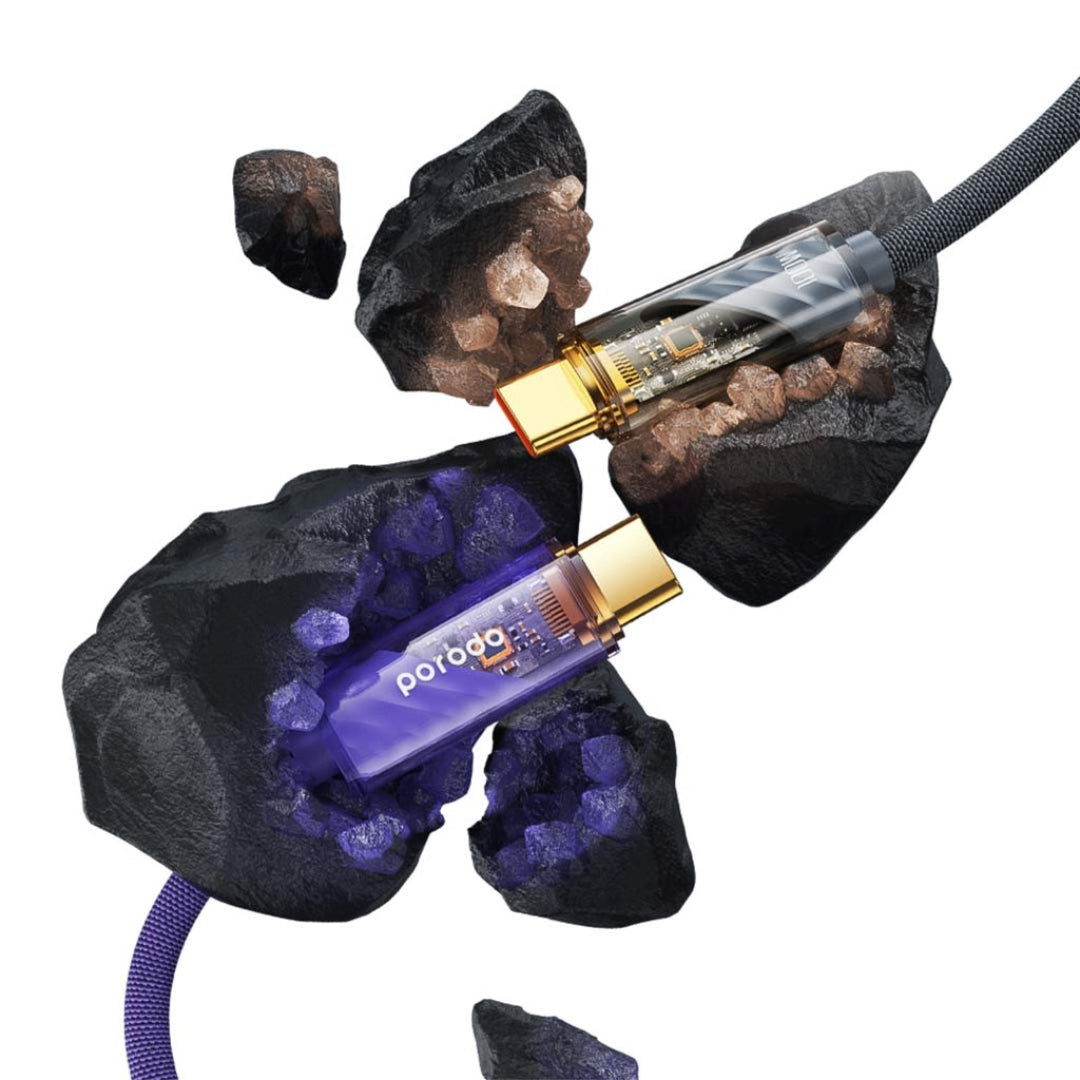 Porodo 100W USB-C Cable – Braided, Transparent Head, Fast Charging-1M-Gray