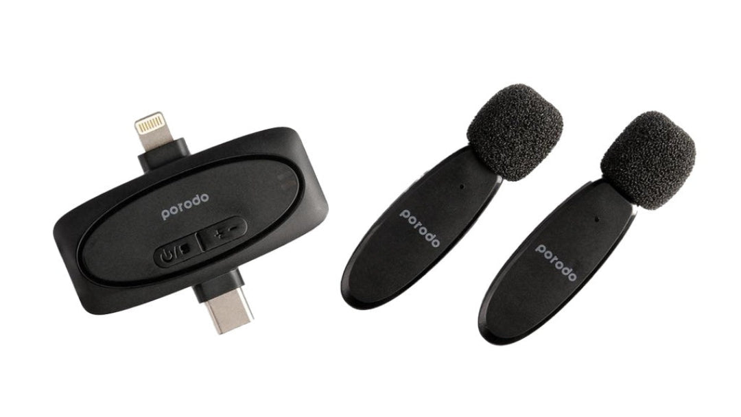 Porodo Lavalier Microphone – Dual Mics, USB-C & Lightning Support