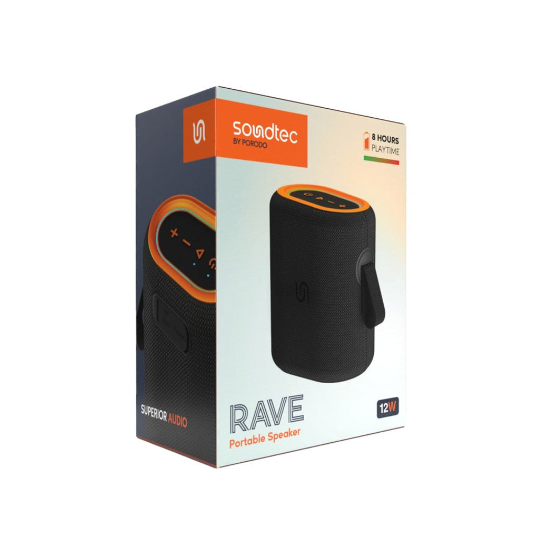 Porodo Rave Portable Speaker – Bluetooth 5.0, Loud Sound & Black Finish