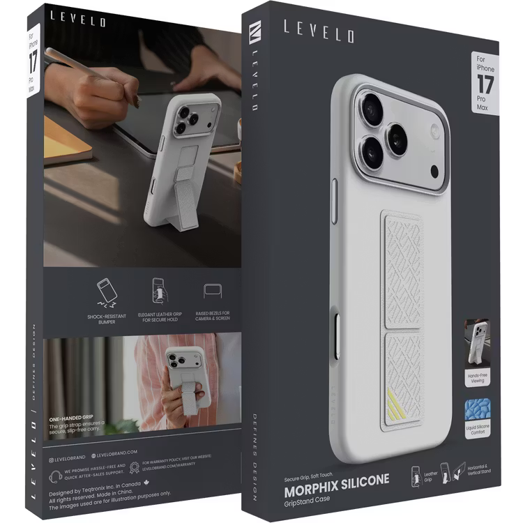 Levelo Morphix Silicone GripStand Case for iPhone 17 Pro Max Silver