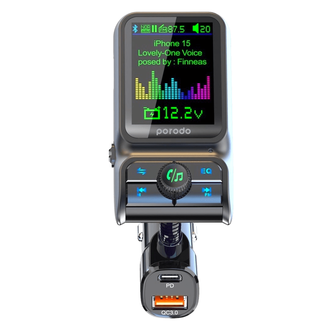 Porodo Dual Port Car Charger FM Transmitter PD 36W QC 18W - Black