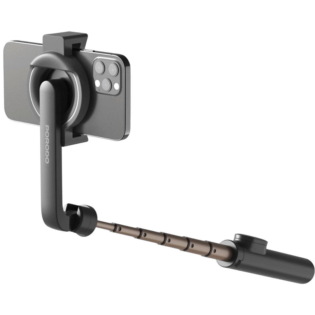 Porodo Magnetic Selfie Stick 64.5cm Extendable with 3 Leg Tripod and Remote Control - Black