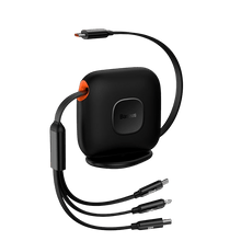 Baseus Traction Series 3-in-1 Retractable Cable – 100W PD, USB-C, Micro USB, Lightning, 1.7m (Black)