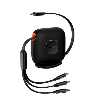 Baseus Traction Series 3-in-1 Retractable Cable – 100W PD, USB-C, Micro USB, Lightning, 1.7m (Black)