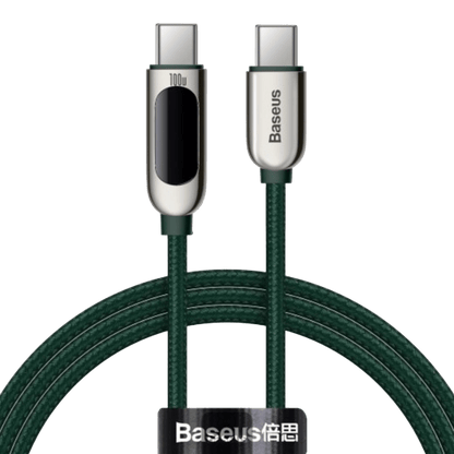 Baseus Cable LED Display Fast Charging Type-C to Type-C 100W 5A 1M-Green