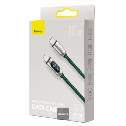 Baseus Type-C to Type-C Fast Charging Cable with LED Display – 100W, 5A, 1M -Smart Power Monitoring & Durable Design-Green