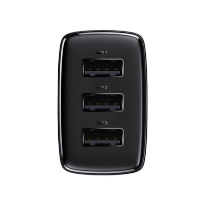 Baseus Compact Wall Charger 3U – 17W, 3 USB Ports, EU Plug – Black-Lightweight & Efficient Multi-Device Charging