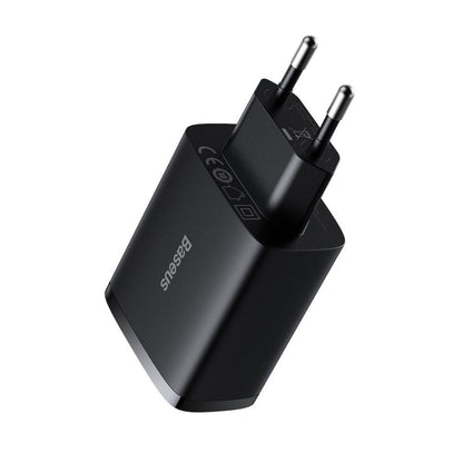 Baseus Compact Wall Charger 3U – 17W, 3 USB Ports, EU Plug – Black-Lightweight & Efficient Multi-Device Charging