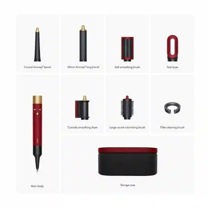 Dyson Airwrap i.d.™ – Advanced Heatless Styling with Bluetooth Control (HS08) Red Velvet/Gold