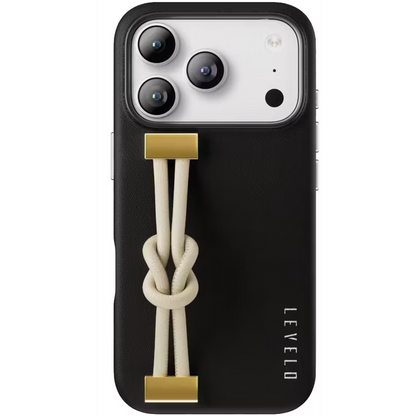 Levelo Polaris PU Leather Case with Wrist-Strap Grip for iPhone 17 Pro Max Black