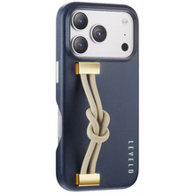 Levelo Polaris PU Leather Case with Wrist-Strap Grip for iPhone 17 Pro Max Blue