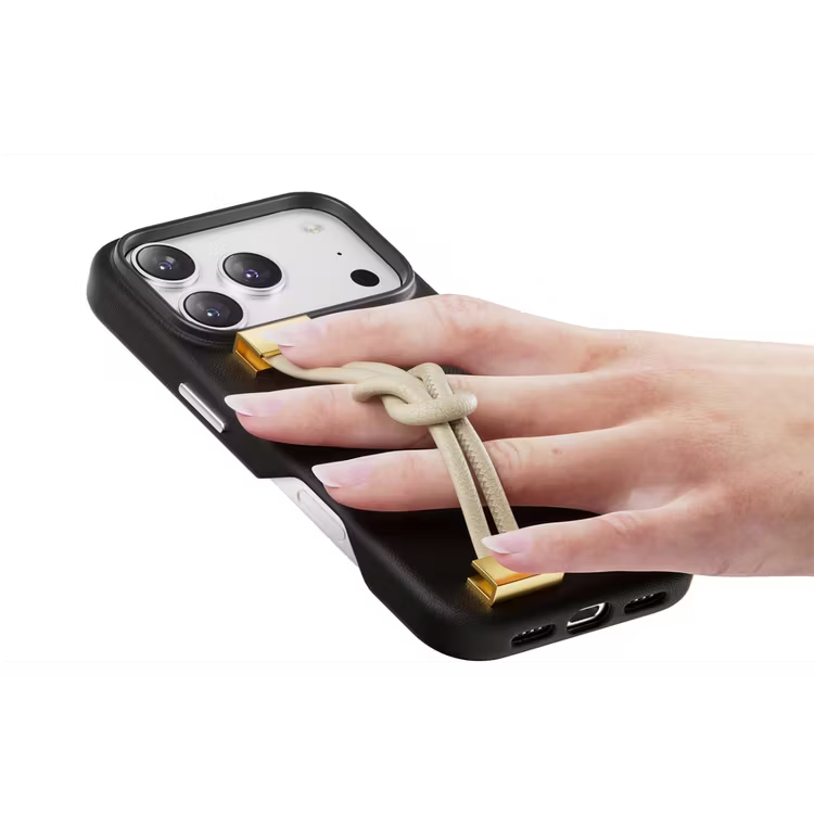 Levelo Polaris PU Leather Case with Wrist-Strap Grip for iPhone 17 Pro Max Black