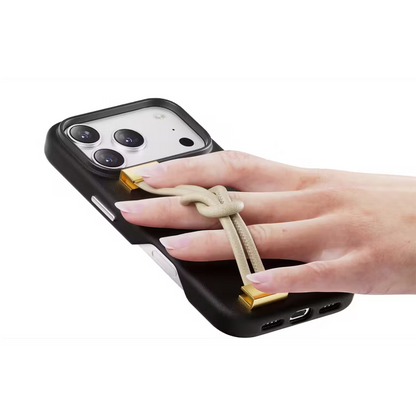 Levelo Polaris PU Leather Case with Wrist-Strap Grip for iPhone 17 Pro Max Black