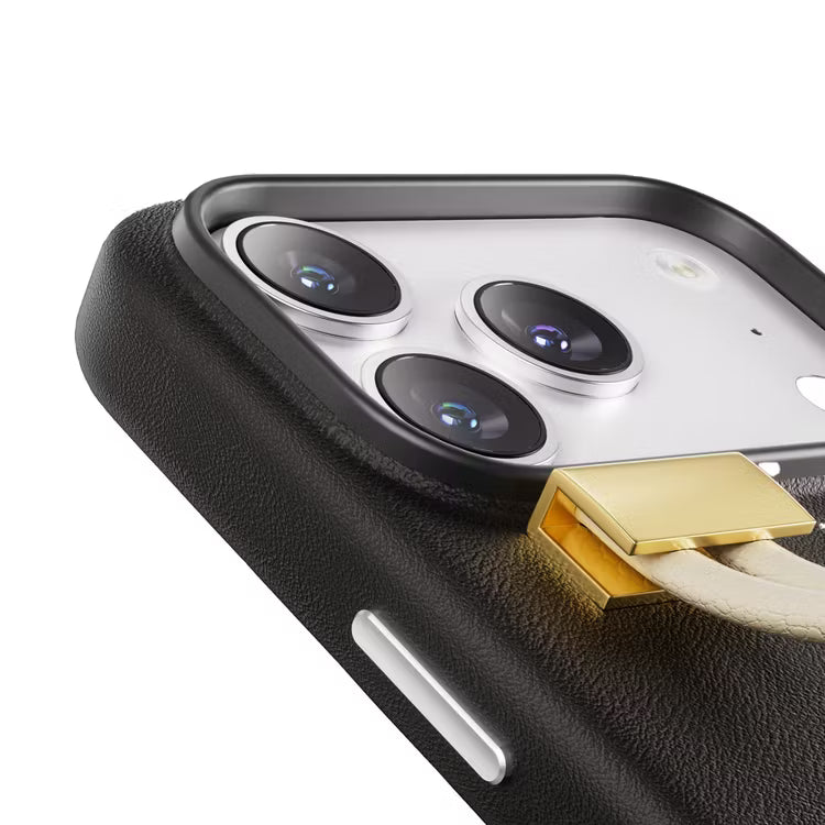 Levelo Polaris PU Leather Case with Wrist-Strap Grip for iPhone 17 Pro Max Black