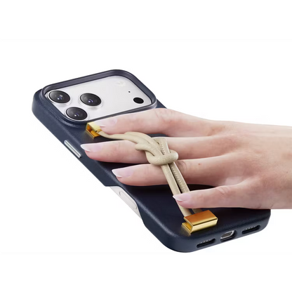 Levelo Polaris PU Leather Case with Wrist-Strap Grip for iPhone 17 Pro Max Blue