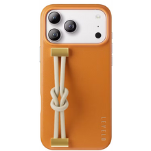 Levelo Polaris PU Leather Case with Wrist-Strap Grip for iPhone 17 Pro Max Orange