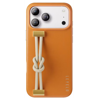 Levelo Polaris PU Leather Case with Wrist-Strap Grip for iPhone 17 Pro Max Orange