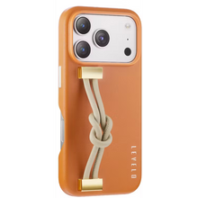 Levelo Polaris PU Leather Case with Wrist-Strap Grip for iPhone 17 Pro Max Orange