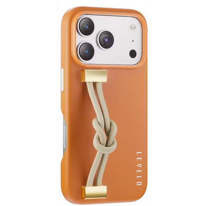Levelo Polaris PU Leather Case with Wrist-Strap Grip for iPhone 17 Pro Max Orange