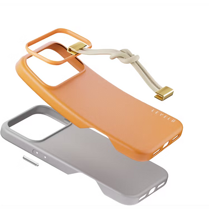Levelo Polaris PU Leather Case with Wrist-Strap Grip for iPhone 17 Pro Max Orange