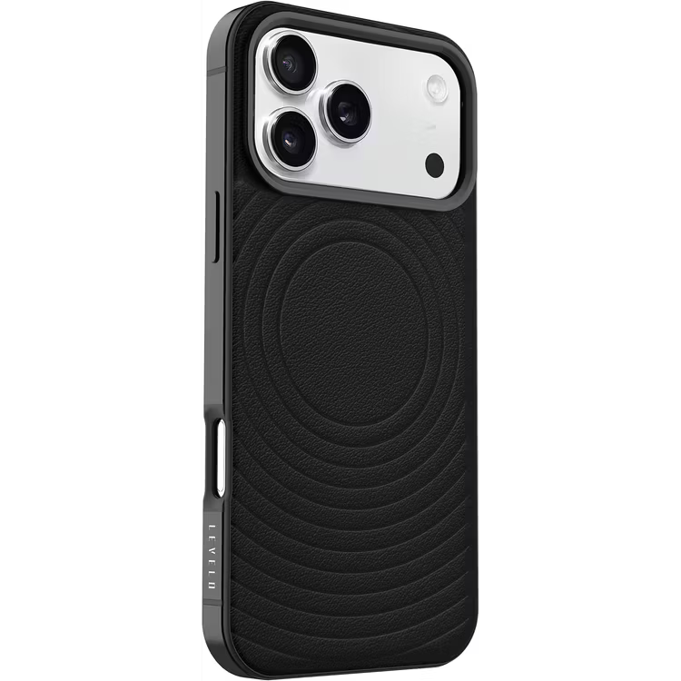 Levelo Spirale PU Leather Hybrid Case for iPhone 17 Pro MagSafe Compatible- Black