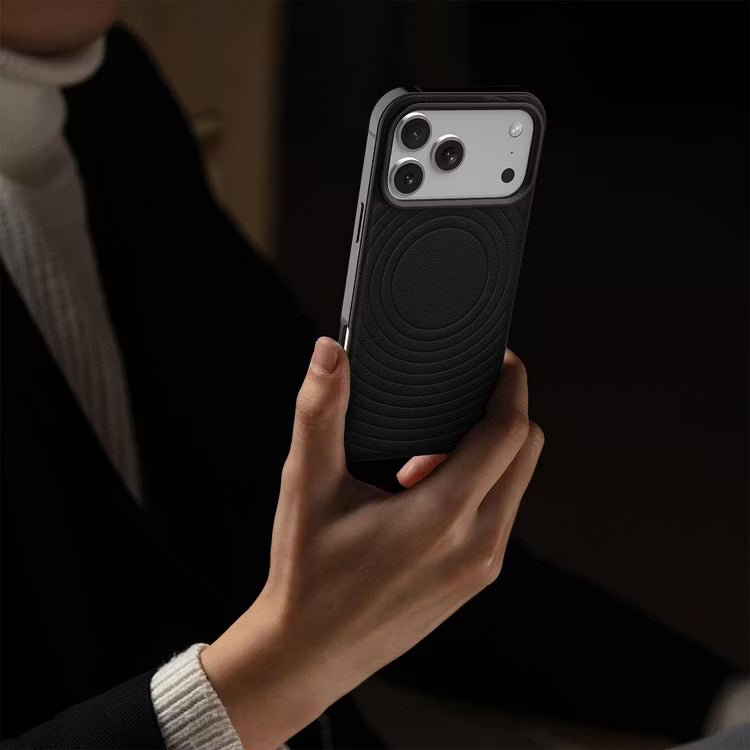 Levelo Spirale PU Leather Hybrid Case for iPhone 17 Pro MagSafe Compatible- Black