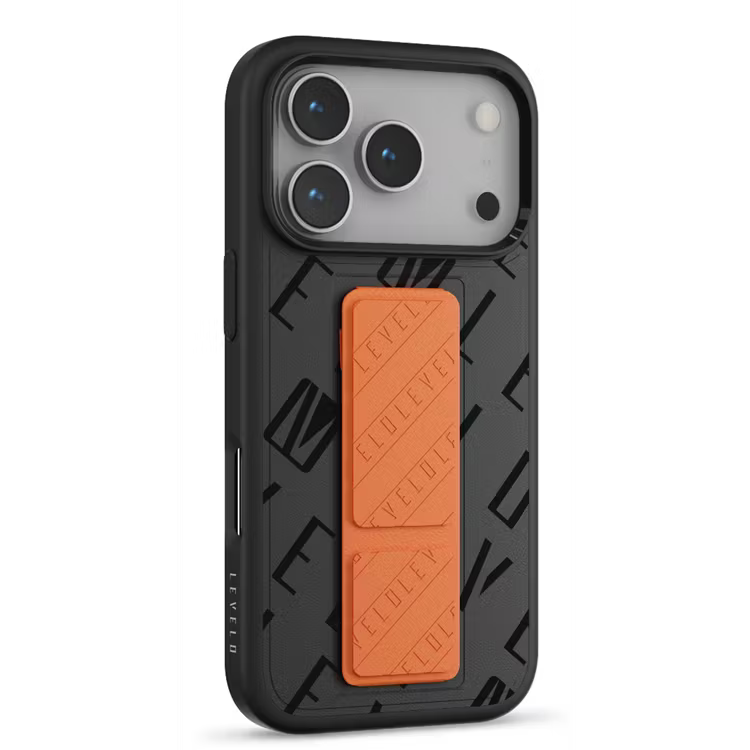 Levelo Morphix Vallo Faux Leather GripStand Case for iPhone 17 Pro Onyx Flame