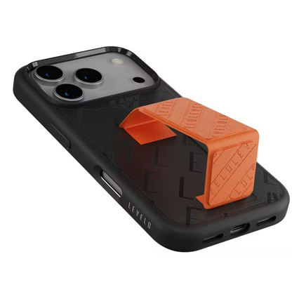 Levelo Morphix Vallo Faux Leather GripStand Case for iPhone 17 Pro Onyx Flame