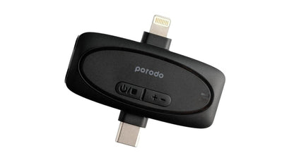 Porodo Lavalier Microphone – Dual Mics, USB-C & Lightning Support