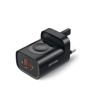 Porodo Dual-Port Wall Charger with Apple Watch Dock and USB-C/USB-A Output