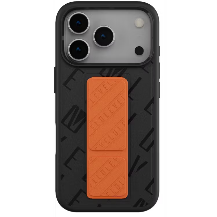 Levelo Morphix Vallo Faux Leather GripStand Case for iPhone 17 Pro Onyx Flame