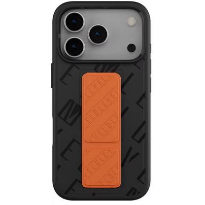 Levelo Morphix Vallo Faux Leather GripStand Case for iPhone 17 Pro Onyx Flame