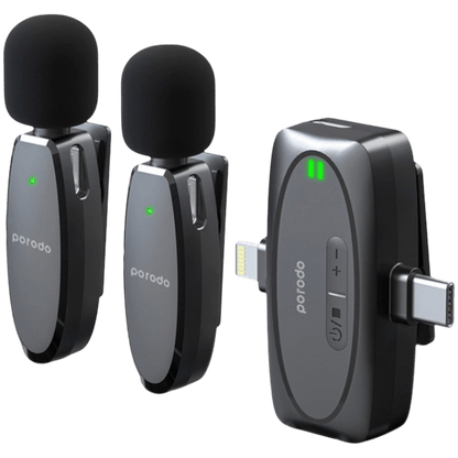 Porodo Dual Connector Lavalier Microphone Dual Mic - Black