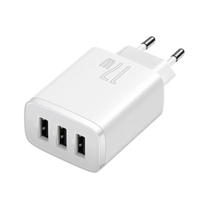 Baseus Compact 3-Port USB Charger – 17W Total Output-Efficient, Portable-White