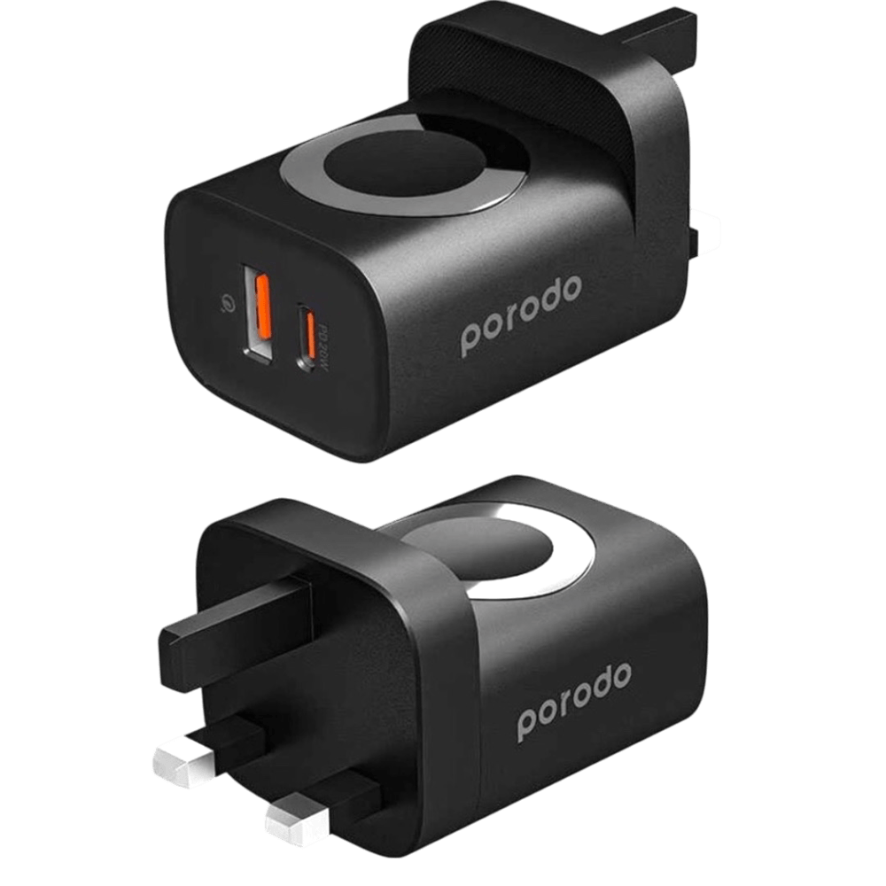 Porodo Dual Port Multi-Device Wall Charger With Integrated Watch Charger