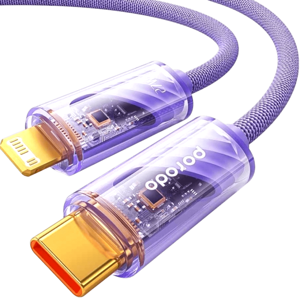 Porodo USB-C to Lightning Transparent Braided Cable Fast Charge / Data Transfer 1M - Purple