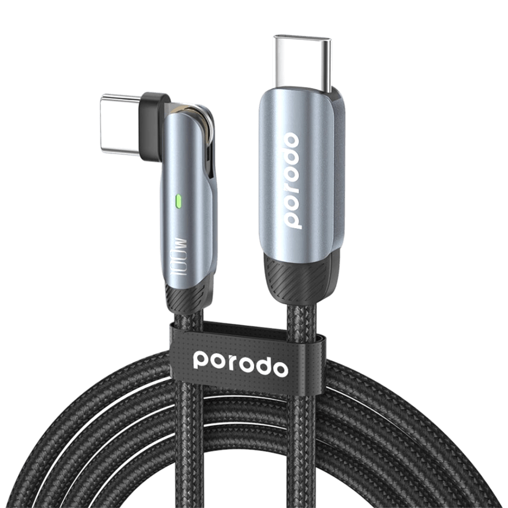 Porodo Braided 100W PD C to C Cable With Rotatable Head 1M - Grey