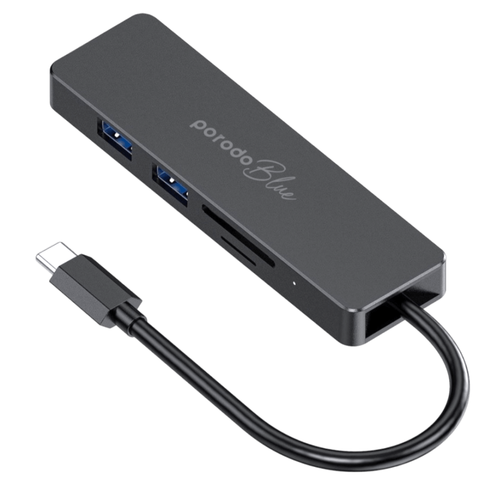 Porodo Blue 5 in 1 USB-C Hub HDMI USB SD MicroSD