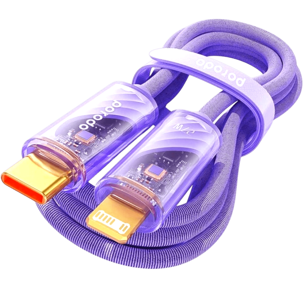 Porodo USB-C to Lightning Transparent Braided Cable Fast Charge / Data Transfer 1M - Purple