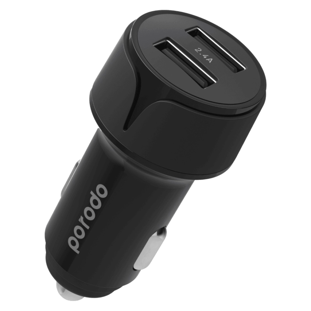 Porodo Blue Dual USB Car Charger 2.4A 12W - Black