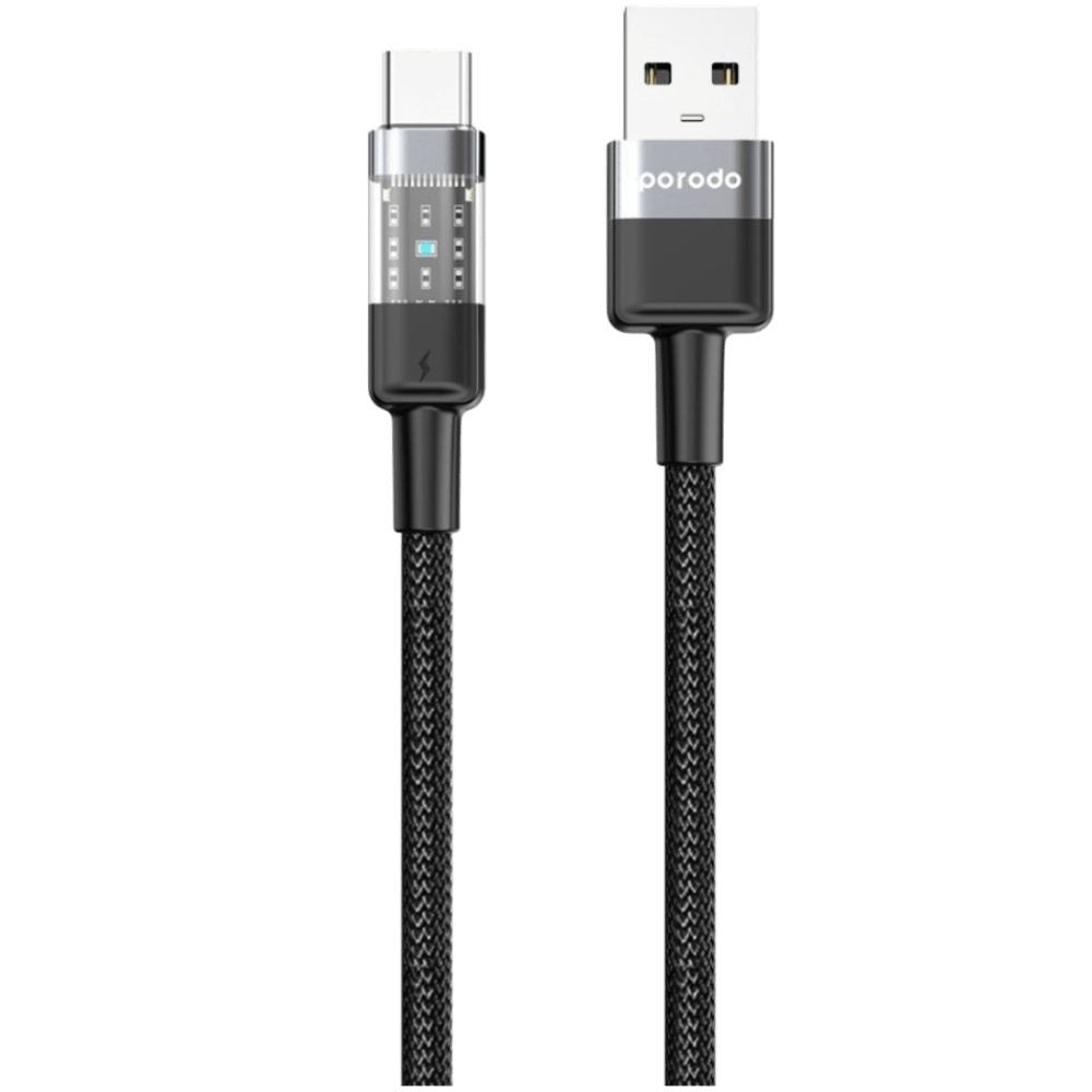 Porodo Braided 3A PD A to C Fast Charging cable with Transparent Head 1.2M - Black