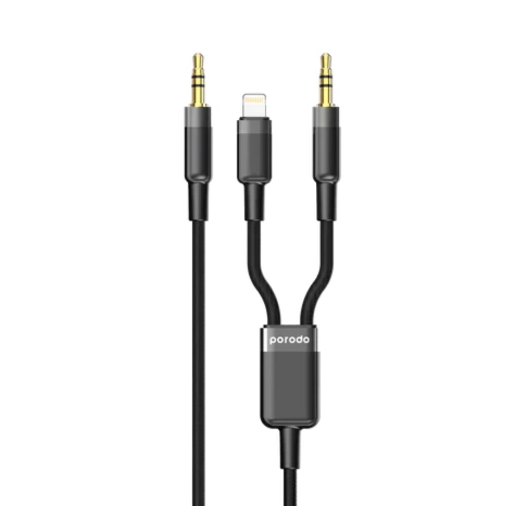 Porodo Multi-Device AUX 3.5mm|Lightning Cable(4ft/1.2m) PD-AUX2LC-BK